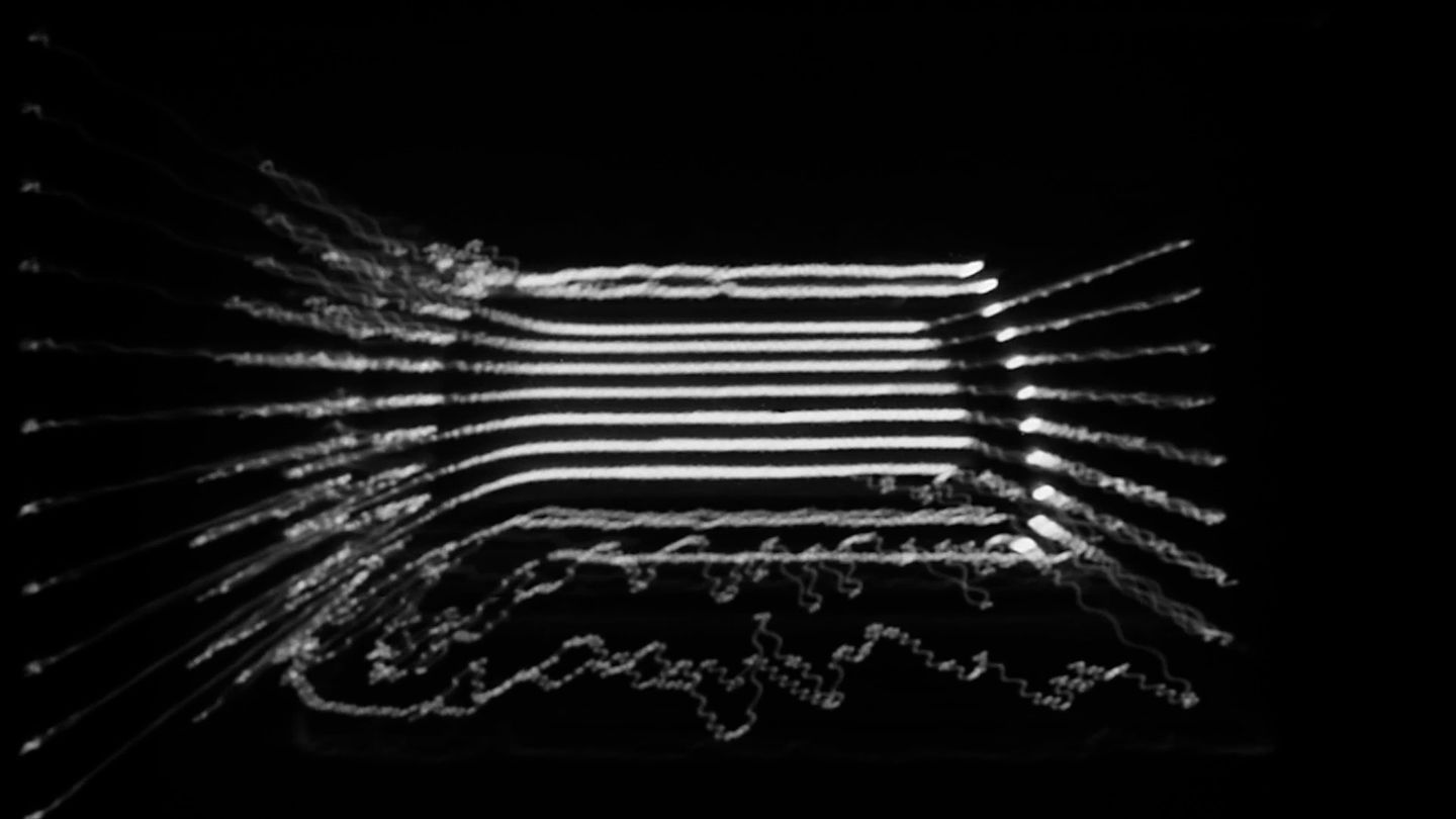 abstract still image of raster manipulation on an oscilloscope