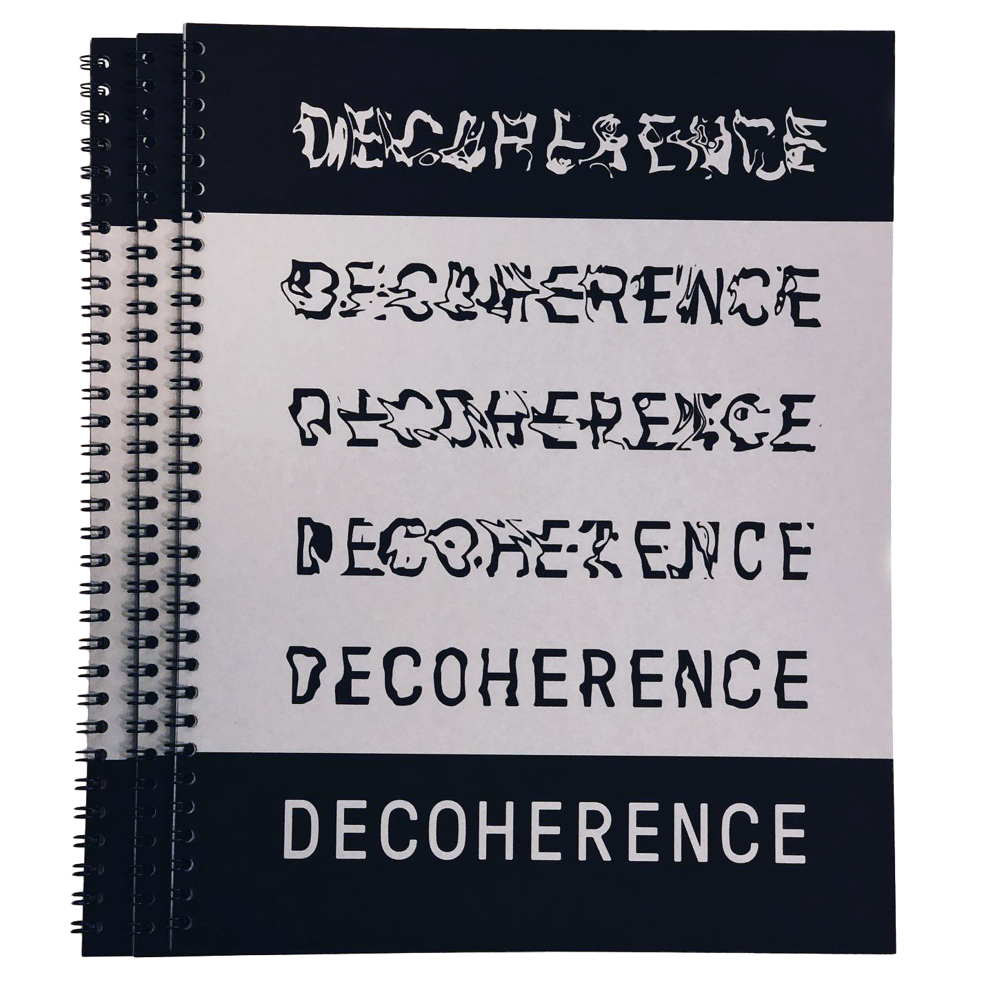 Cover of Decoherence zine, with the title written on the front in decreasingly distorted forms