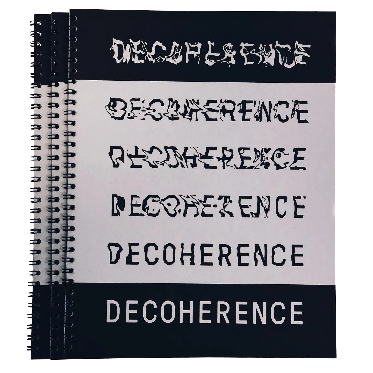 Cover of Decoherence zine, with the title written on the front in decreasingly distorted forms