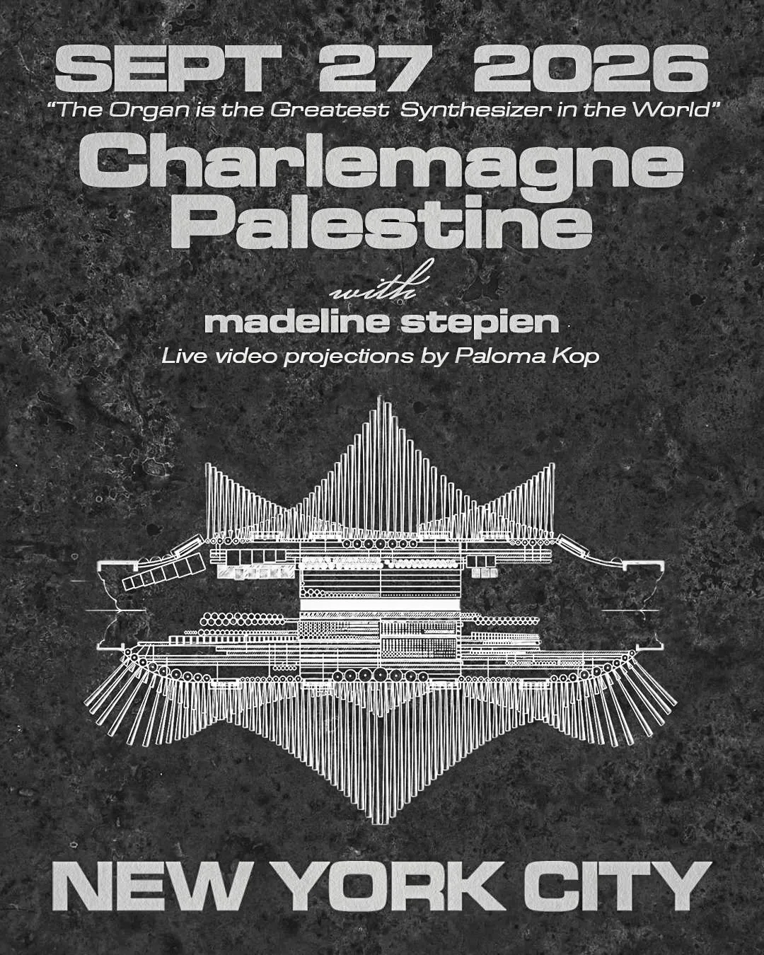 Flyer for Charlemagne Palestine concert in New York City