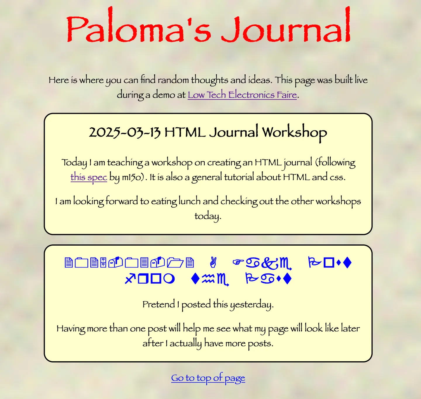 My HTML journal demo site from the workshop
