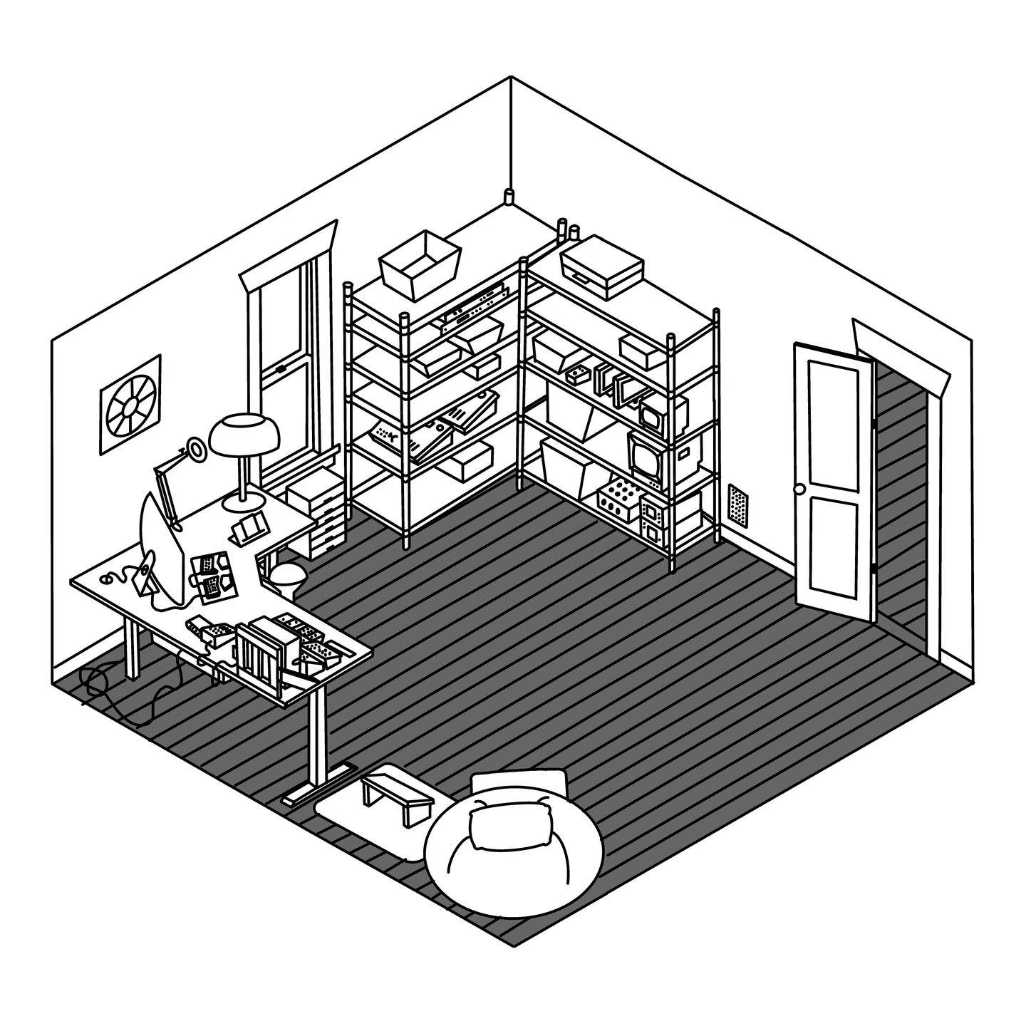 Isometric drawing of my studio room
