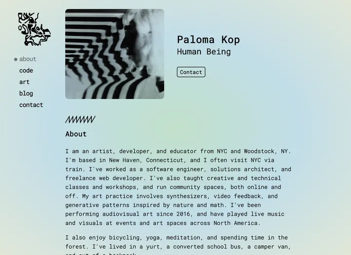 screenshot of personal website