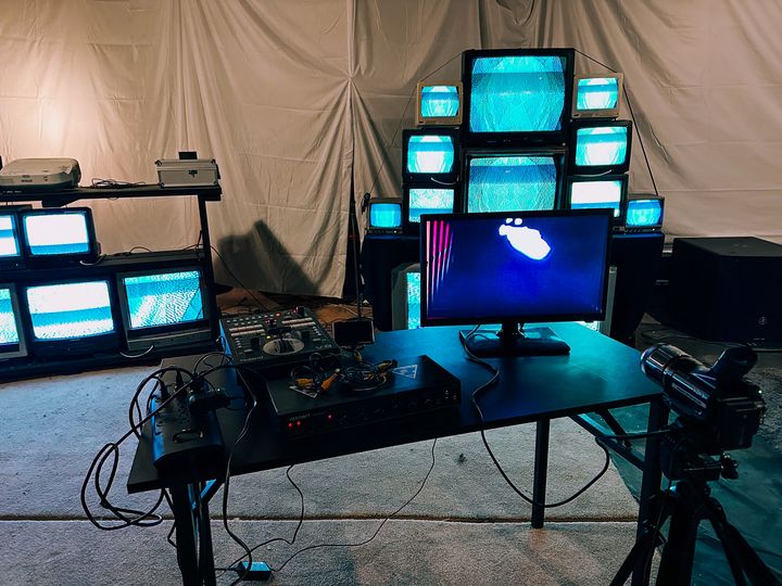 Analog video equipment displaying feedback patterns