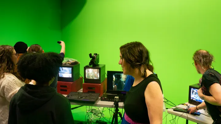 Students exploring analog video