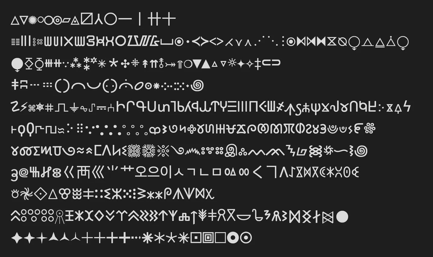 Screenshot of a bunch of unicode symbols