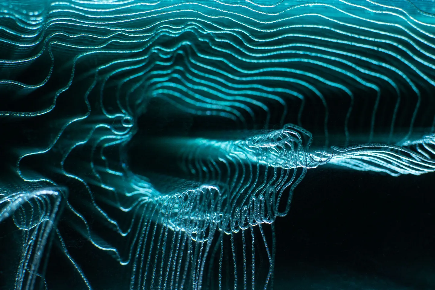 Close-up view of the etched lines in glass