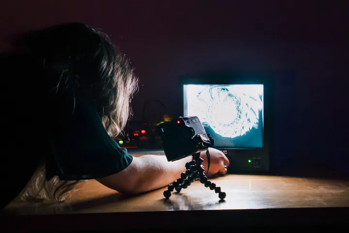 Rachel Efruss's video feedback demo system (photo by Jacob McCoy)